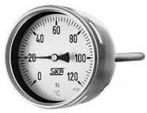 Sika Diesel Engine Dial Thermometer, gas-filled system, Type 1372, crimped-on ring case, stainless steel, nominal size 100mm, filled with silicone oil, display range +50...+650°C, central back connection, L=295xØ12mm, L1=250mm, stainless steel, G1/2" thread, adjustable compression fitting male, steel